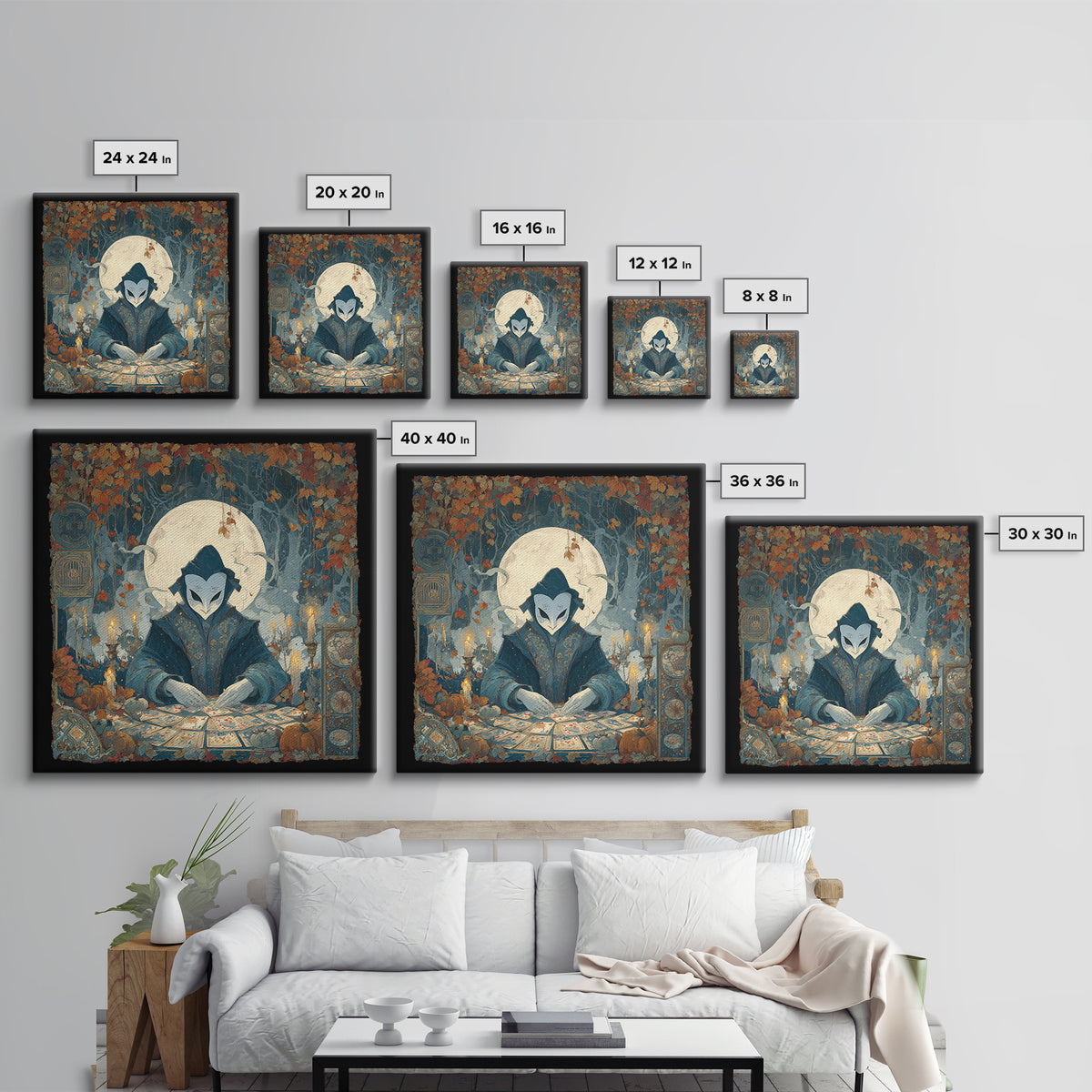 The Harvest Moon Tarot Reader - Icon Portrait, Dark Fantasy Wall Art, Square Wall Art, Canvas Print, Halloween Home Decor, Gothic Wall Art