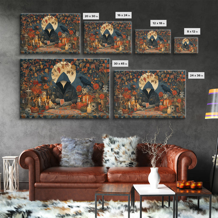 The Harvest Moon Tarot Reader - Occult Still Life, Occult Wall Decor, Landscape Wall Art, Canvas Print, Halloween Home Decor