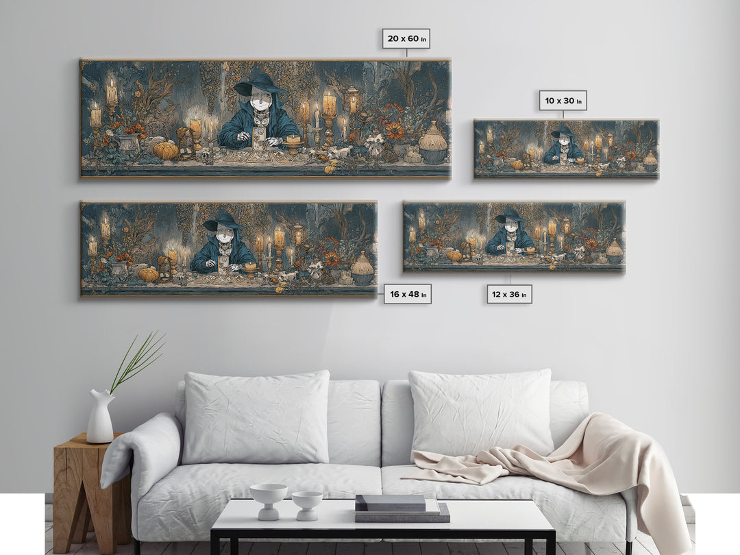 The Harvest Moon Tarot Reader - Occult Still Life, Spooky Wall Decor, Extra Wide Wall Art, Framed Canvas Print, Halloween Home Decor