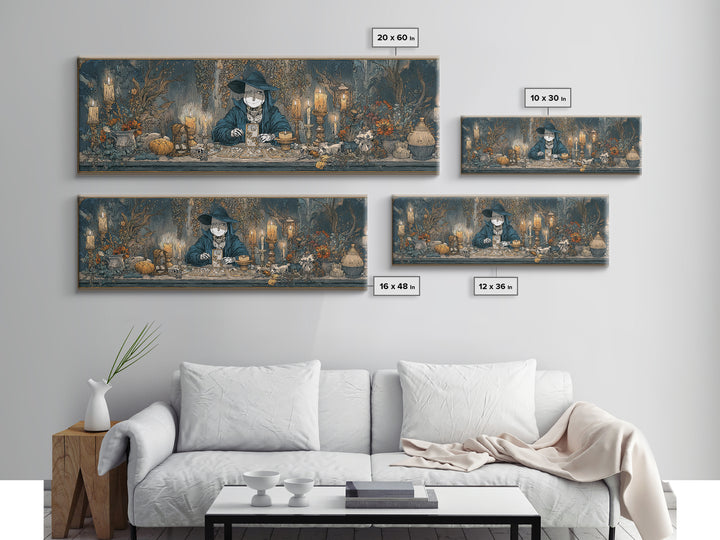 The Harvest Moon Tarot Reader - Occult Still Life, Spooky Wall Decor, Extra Wide Wall Art, Framed Canvas Print, Halloween Home Decor