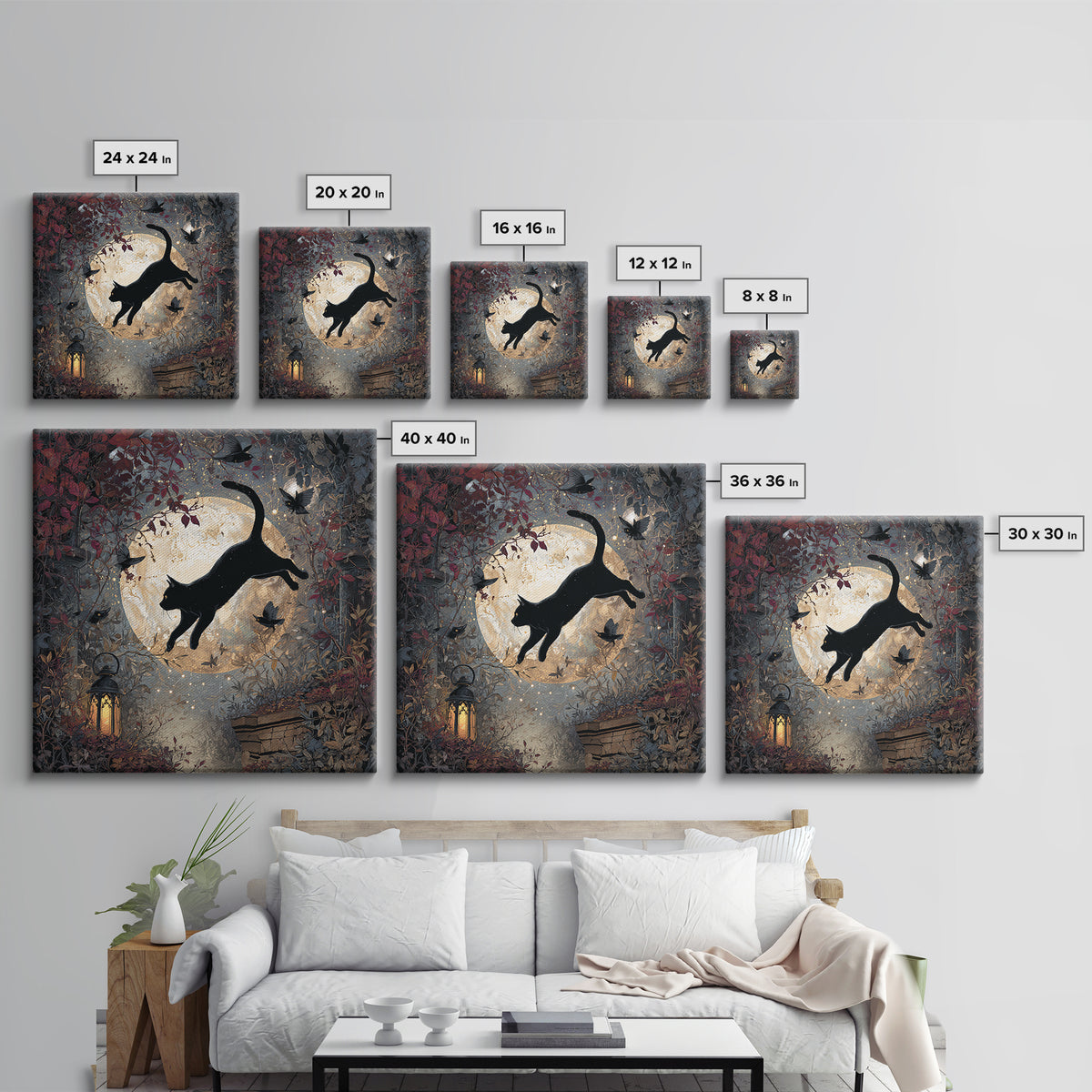 The Black Cat Constellation - Icon Portrait, Occult Wall Decor, Square Wall Art, Canvas Print, Halloween Home Decor, Gothic Wall Art