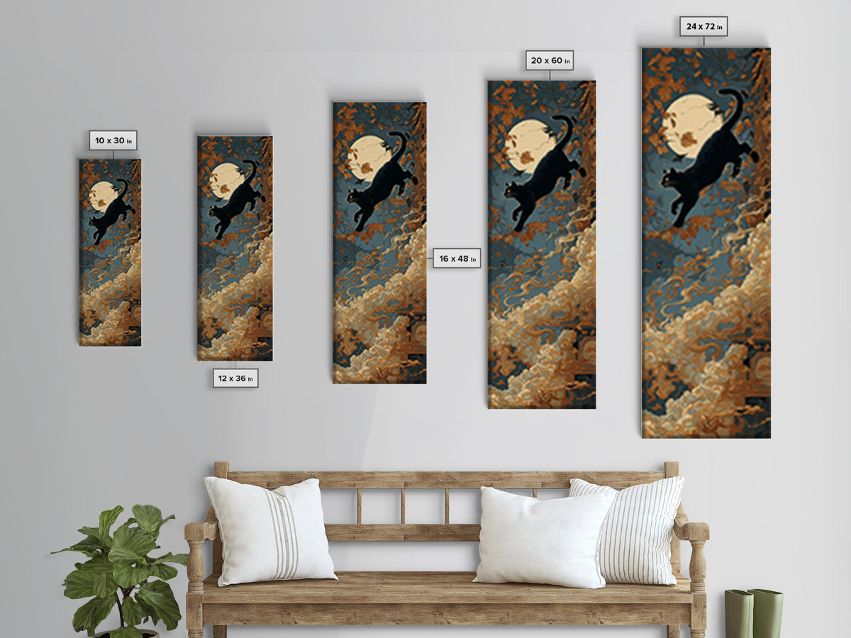 The Black Cat Constellation - Icon Portrait, Dark Fantasy Wall Art, Tall Narrow Wall Art, Canvas Print, Halloween Home Decor