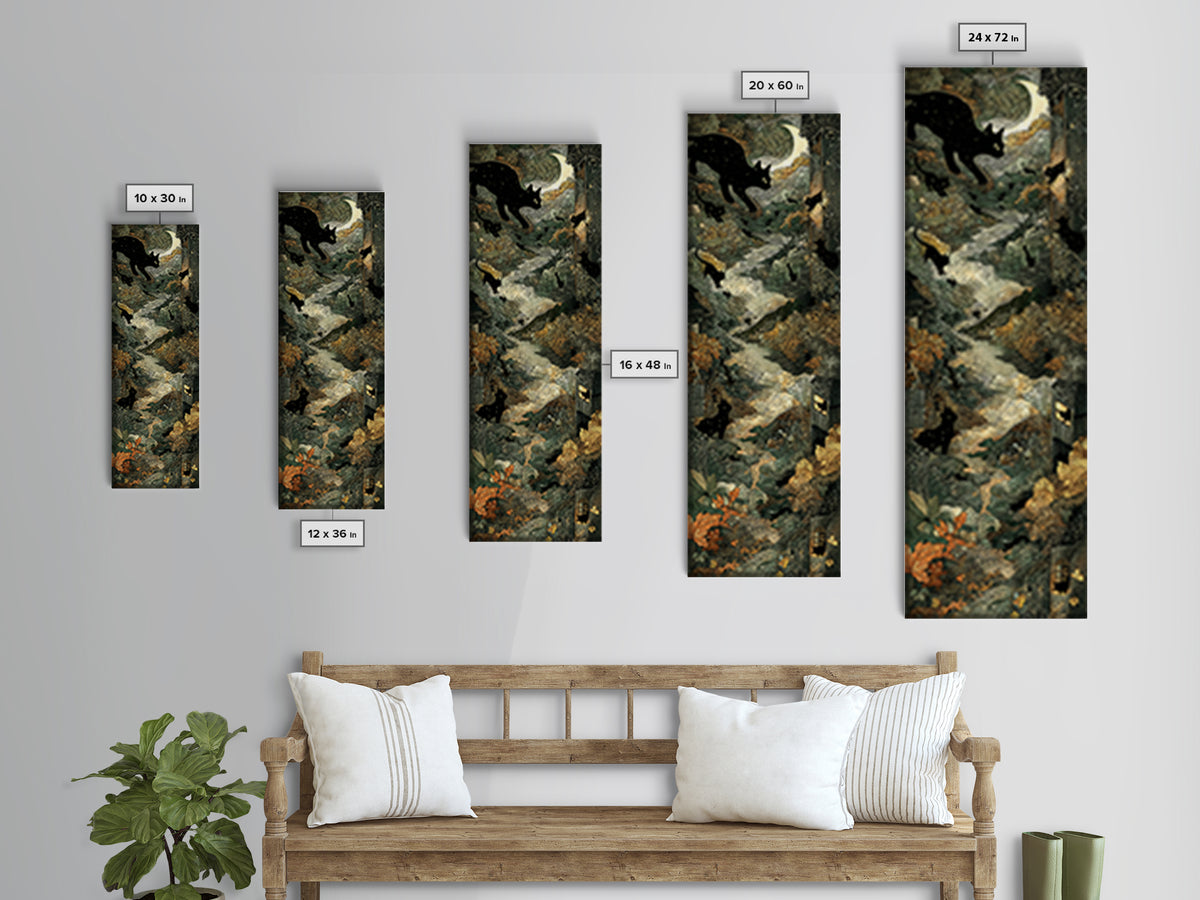 The Black Cat Constellation - Environmental Panorama, Macabre Halloween Art, Tall Narrow Wall Art, Framed Canvas Print, Halloween Home Decor