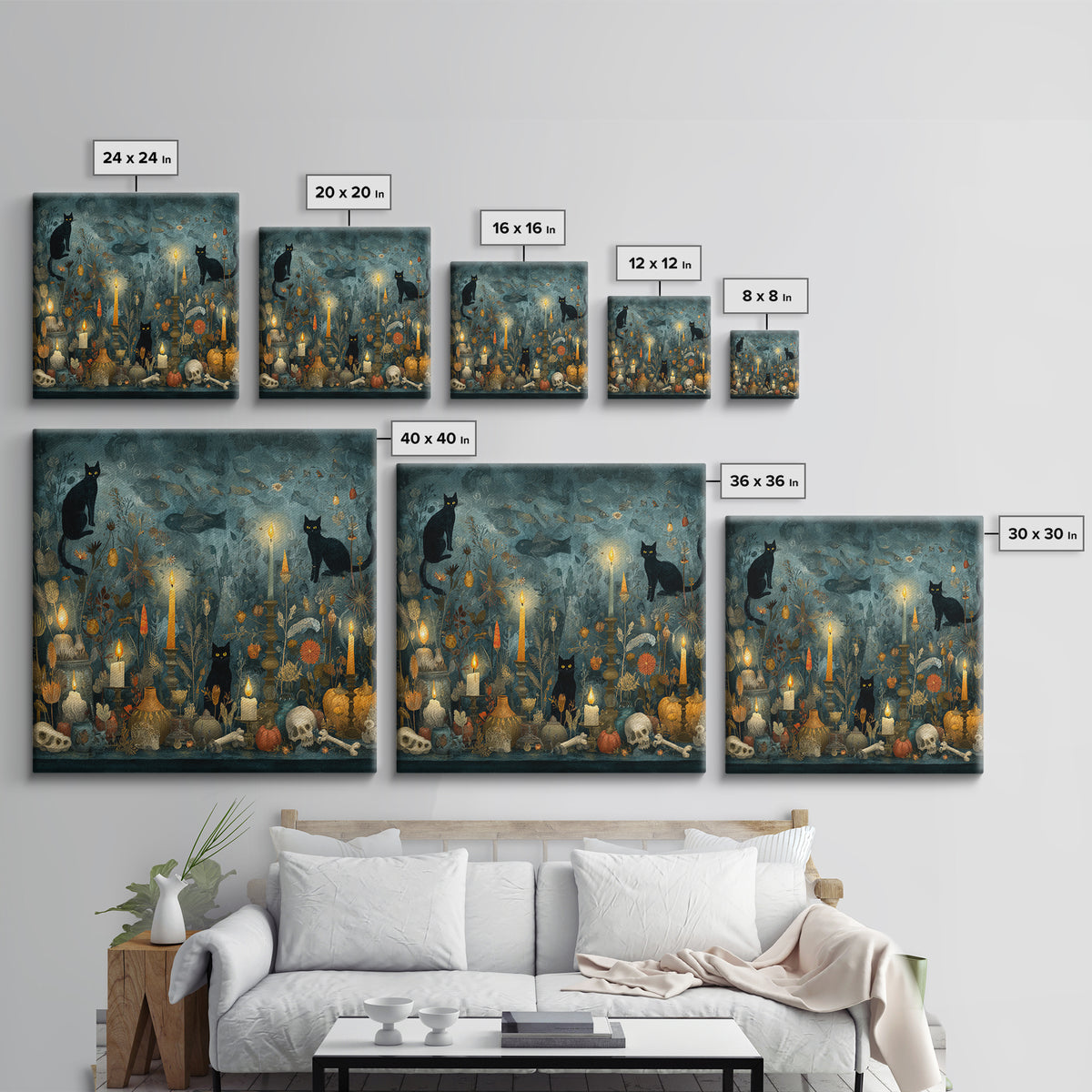 The Black Cat Constellation - Occult Still Life, Occult Wall Decor, Square Wall Art, Canvas Print, Halloween Home Decor, Gothic Wall Art