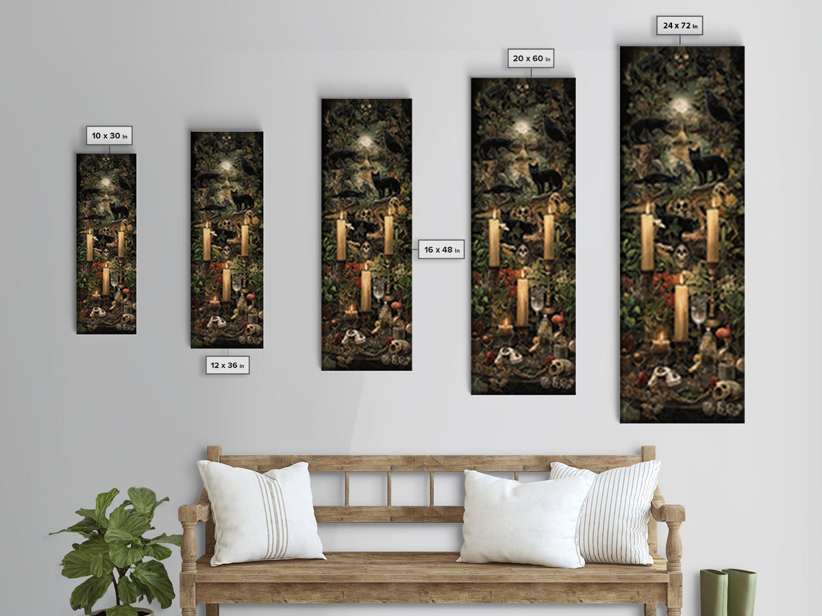 The Black Cat Constellation - Occult Still Life, Halloween Wall Art, Tall Narrow Wall Art, Framed Canvas Print, Halloween Home Decor