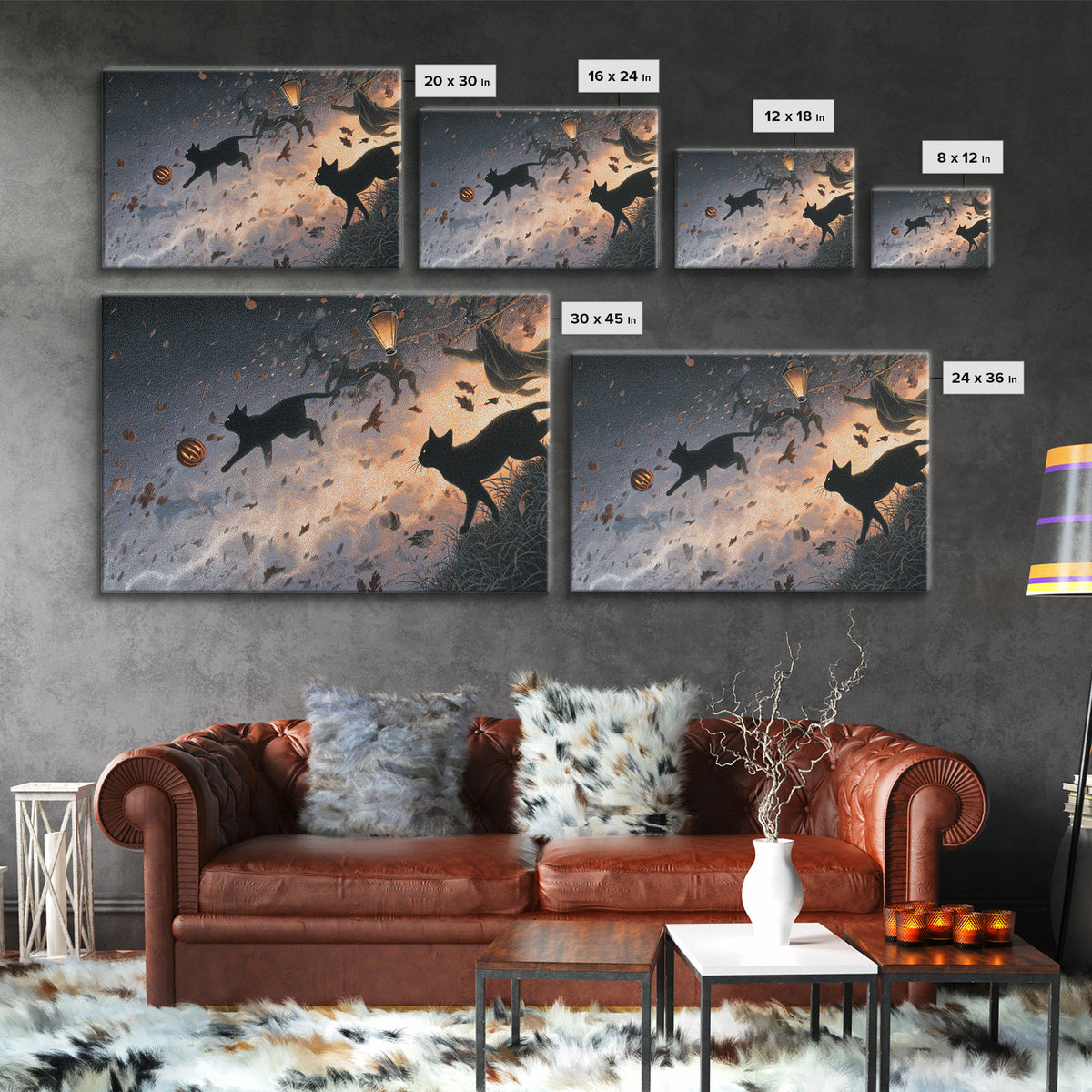 The Black Cat Constellation - Procession Scene, Gothic Home Decor, Landscape Wall Art, Canvas Print, Halloween Home Decor, Gothic Wall Art