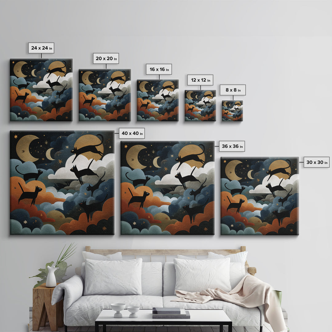 The Black Cat Constellation - Surreal Celestial Vision, Occult Wall Decor, Square Wall Art, Canvas Print, Halloween Home Decor