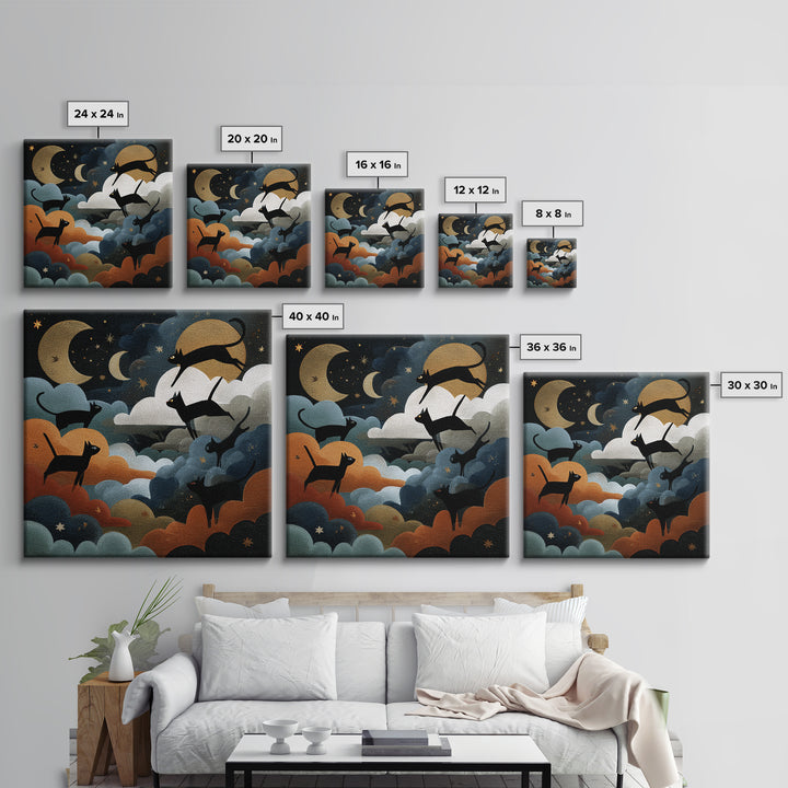 The Black Cat Constellation - Surreal Celestial Vision, Occult Wall Decor, Square Wall Art, Canvas Print, Halloween Home Decor