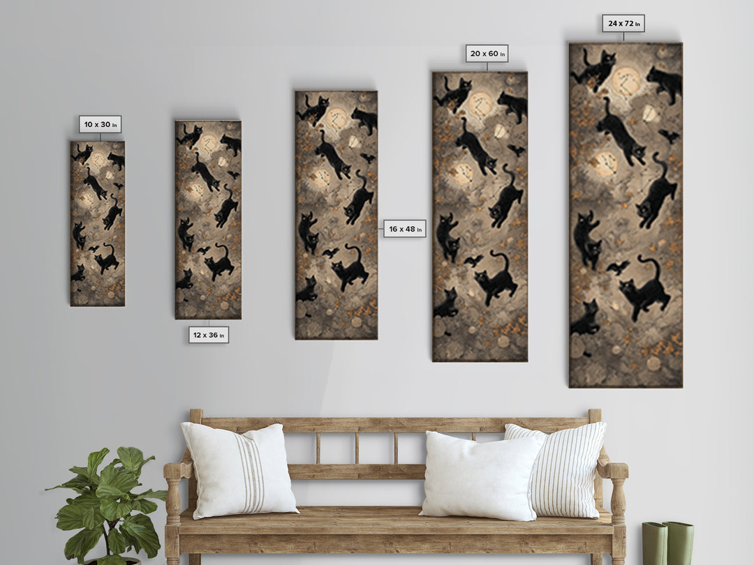 The Black Cat Constellation - Surreal Celestial Vision, Halloween Wall Art, Tall Narrow Wall Art, Framed Canvas Print, Halloween Home Decor