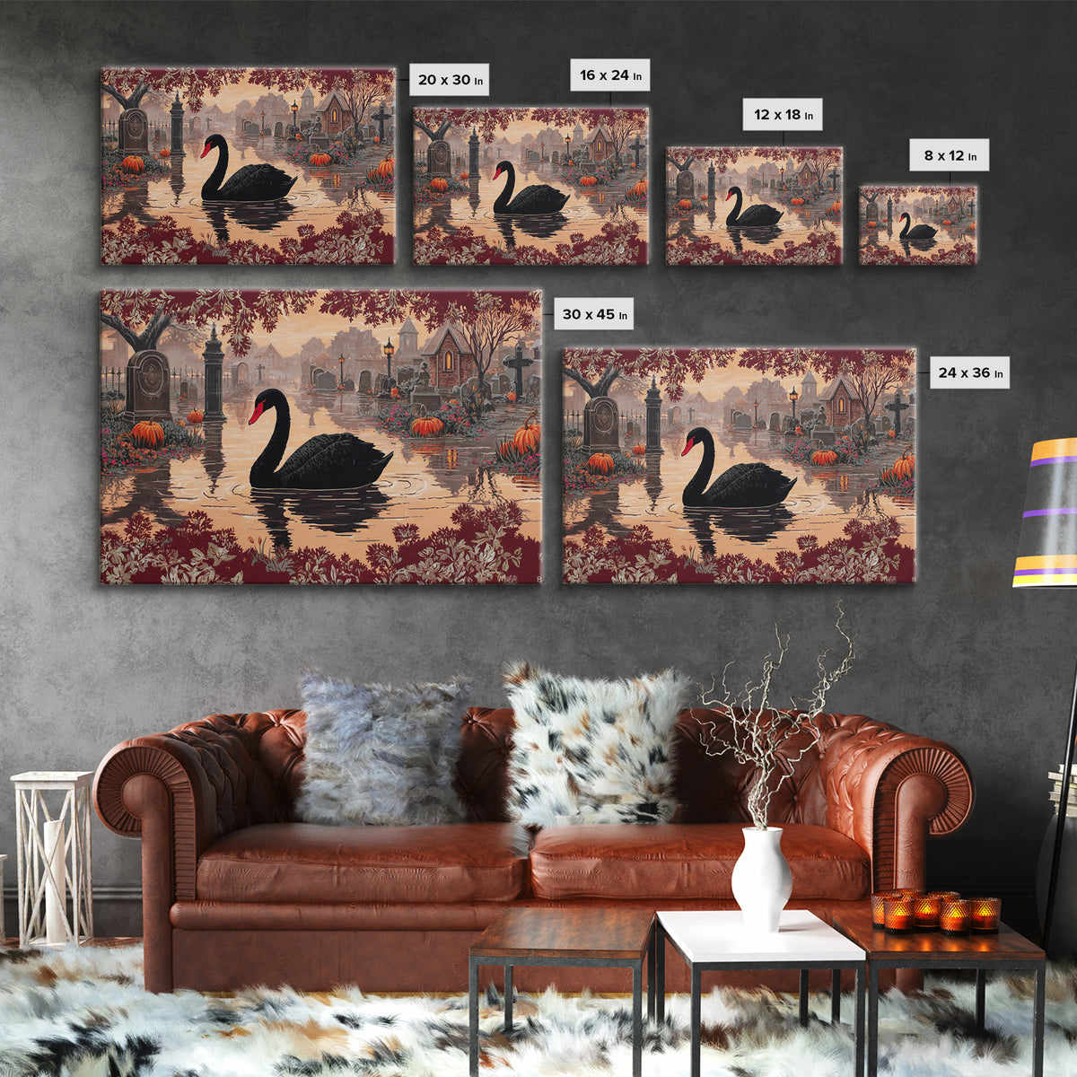 The Cemetery Swan Lake - Icon Portrait, Occult Wall Decor, Landscape Wall Art, Canvas Print, Halloween Home Decor, Gothic Wall Art