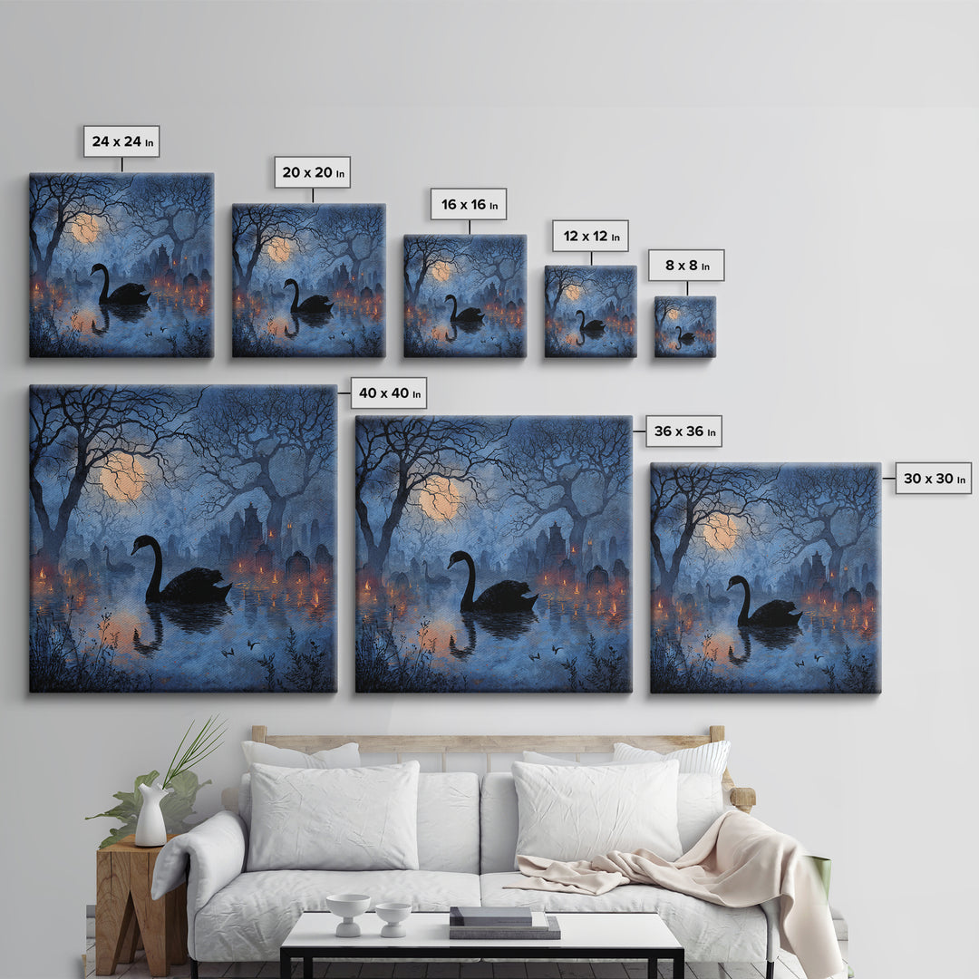The Cemetery Swan Lake - Icon Portrait, Halloween Wall Art, Square Wall Art, Framed Canvas Print, Halloween Home Decor, Gothic Wall Art