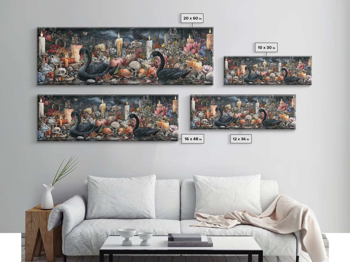 The Cemetery Swan Lake - Occult Still Life, Occult Wall Decor, Extra Wide Wall Art, Canvas Print, Halloween Home Decor, Gothic Wall Art