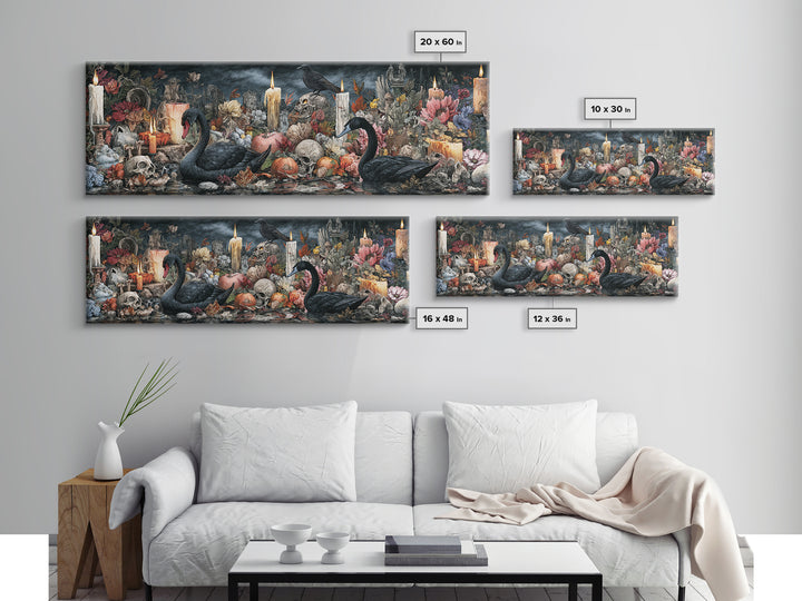 The Cemetery Swan Lake - Occult Still Life, Occult Wall Decor, Extra Wide Wall Art, Canvas Print, Halloween Home Decor, Gothic Wall Art