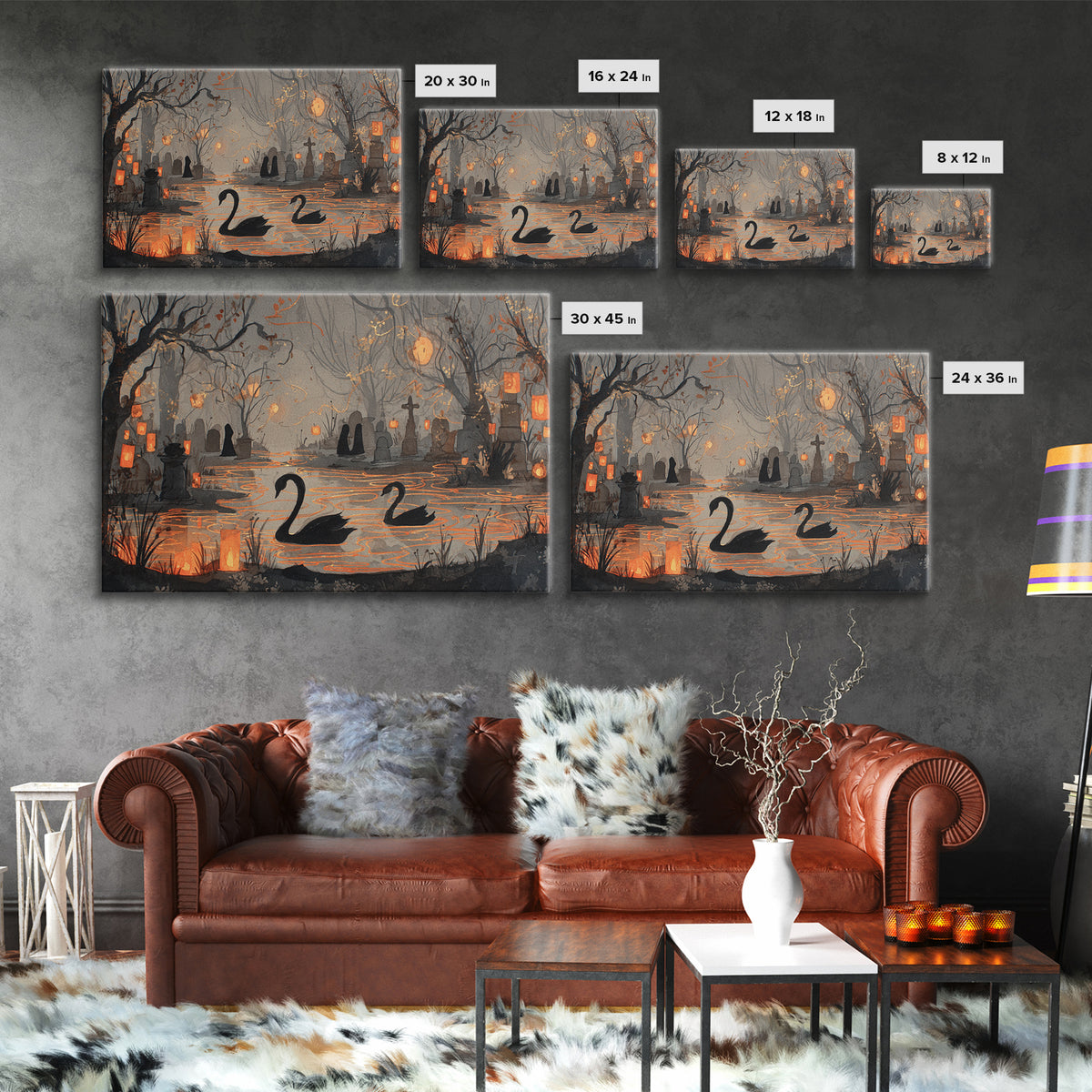 The Cemetery Swan Lake - Procession Scene, Occult Wall Decor, Landscape Wall Art, Canvas Print, Halloween Home Decor, Gothic Wall Art