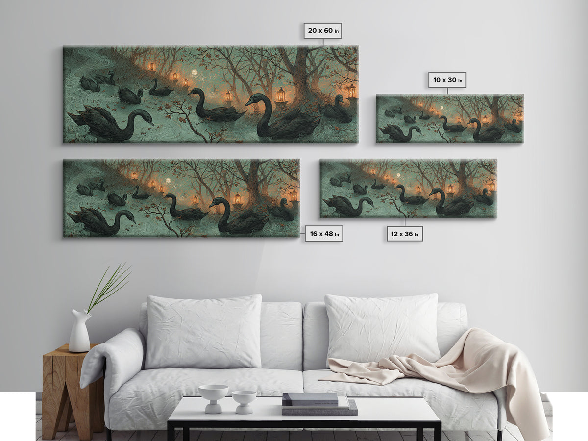The Cemetery Swan Lake - Procession Scene, Halloween Wall Art, Extra Wide Wall Art, Framed Canvas Print, Halloween Home Decor