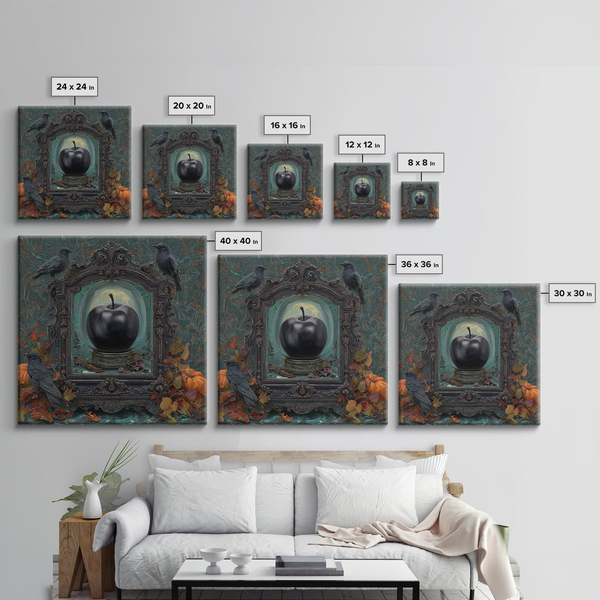 The Poison Apple Reliquary - Icon Portrait, Macabre Halloween Art, Square Wall Art, Framed Canvas Print, Halloween Home Decor