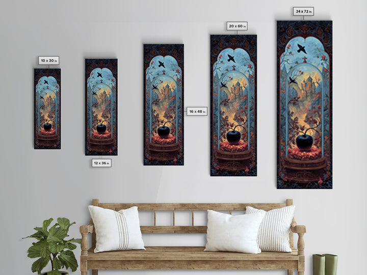 The Poison Apple Reliquary - Environmental Panorama, Macabre Halloween Art, Tall Narrow Wall Art, Framed Canvas Print, Halloween Home Decor