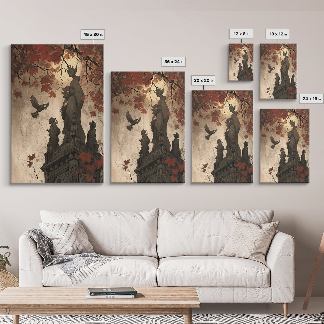 The Gargoyle Rooftop Choir - Icon Portrait, Dark Fantasy Wall Art, Vertical Wall Art, Canvas Print, Halloween Home Decor, Gothic Wall Art