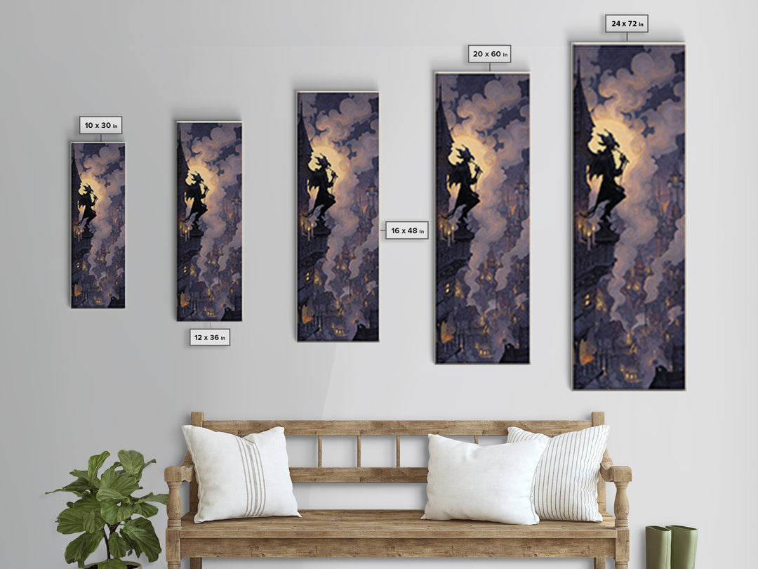 The Gargoyle Rooftop Choir - Icon Portrait, Occult Wall Decor, Tall Narrow Wall Art, Canvas Print, Halloween Home Decor, Gothic Wall Art