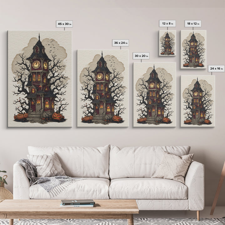 The October Clock Tower - Icon Portrait, Occult Wall Decor, Vertical Wall Art, Canvas Print, Halloween Home Decor, Gothic Wall Art