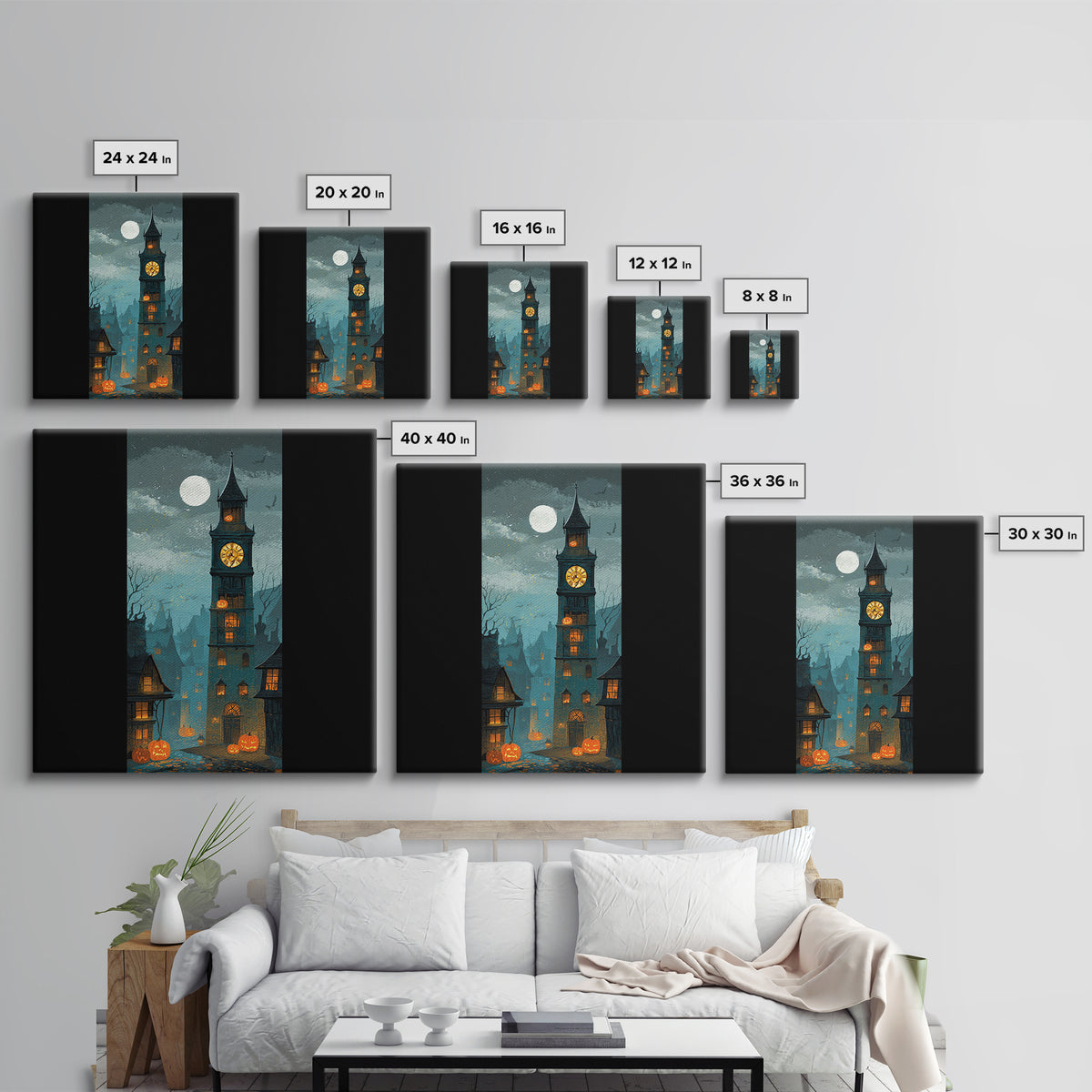 The October Clock Tower - Icon Portrait, Spooky Wall Decor, Square Wall Art, Framed Canvas Print, Halloween Home Decor, Gothic Wall Art