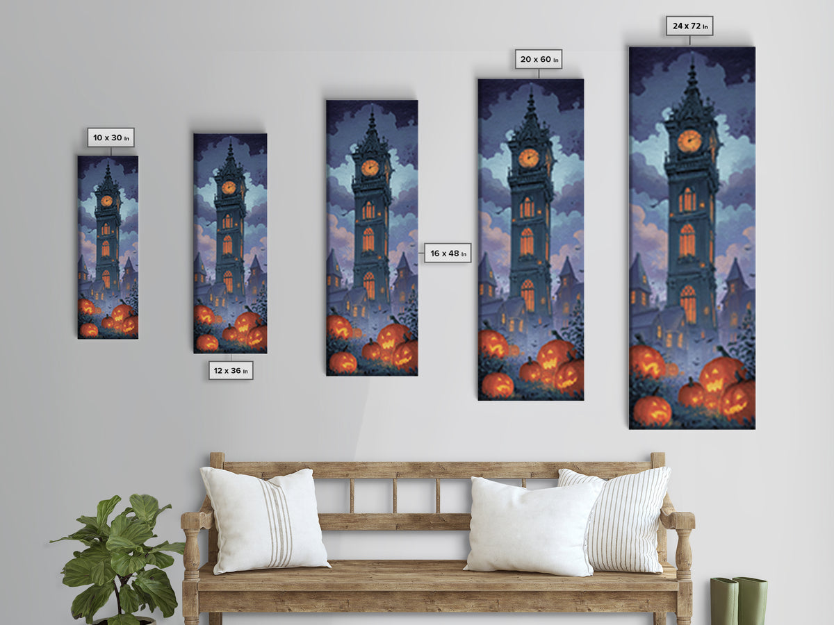 The October Clock Tower - Icon Portrait, Halloween Wall Art, Tall Narrow Wall Art, Framed Canvas Print, Halloween Home Decor