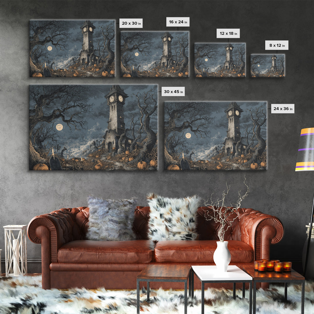 The October Clock Tower - Environmental Panorama, Gothic Home Decor, Landscape Wall Art, Canvas Print, Halloween Home Decor, Gothic Wall Art