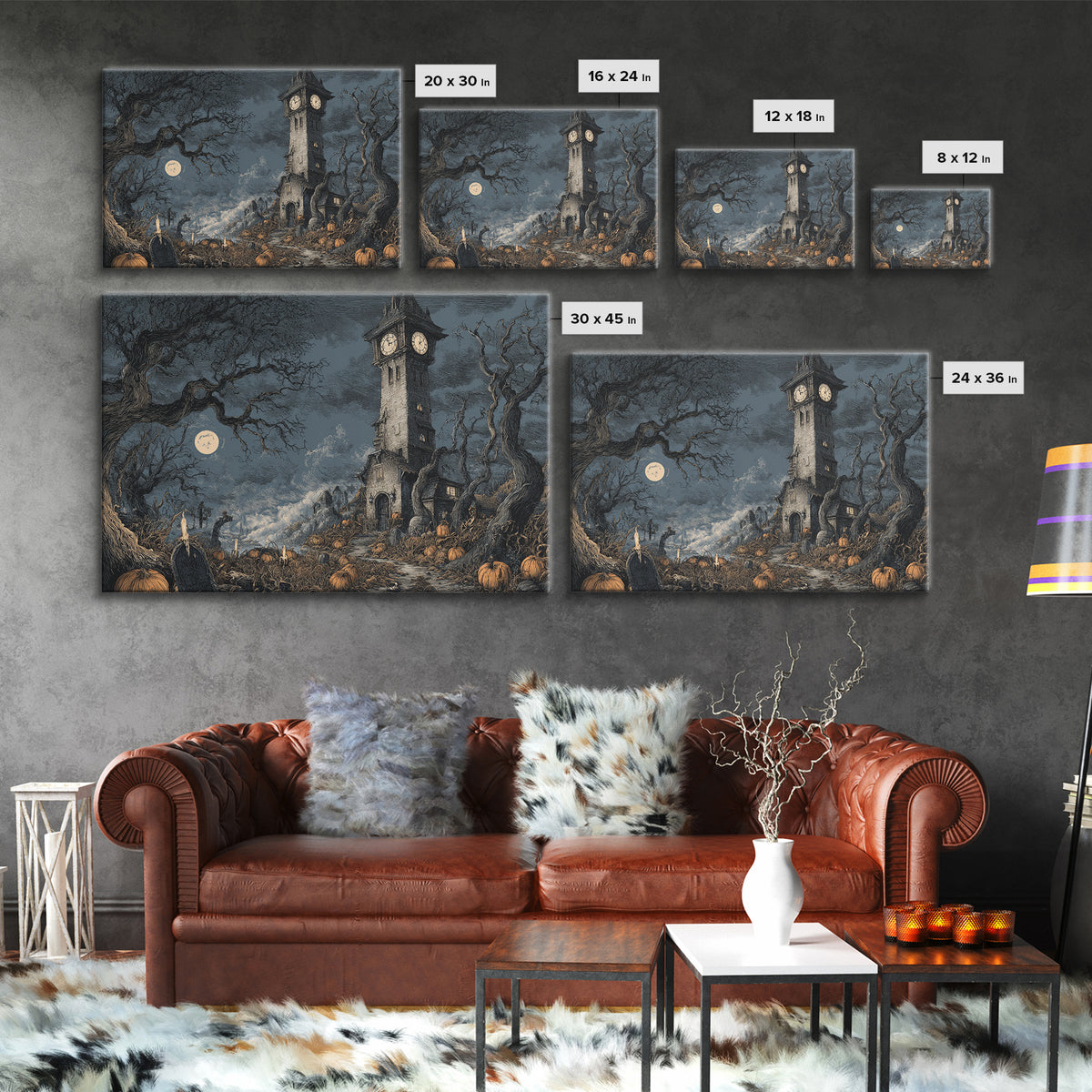 The October Clock Tower - Environmental Panorama, Gothic Home Decor, Landscape Wall Art, Canvas Print, Halloween Home Decor, Gothic Wall Art