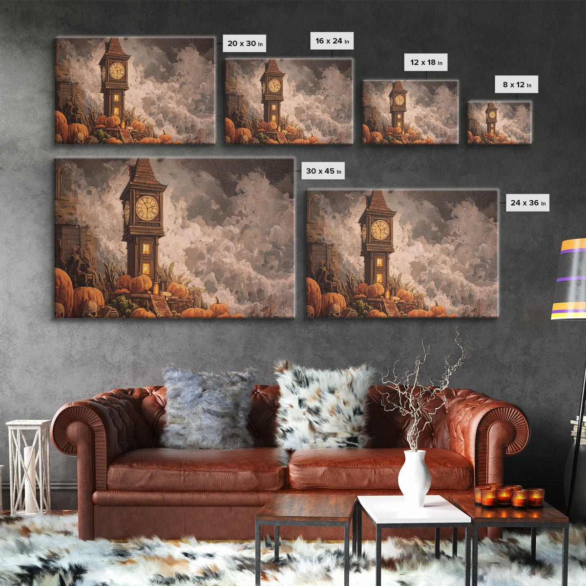 The October Clock Tower - Occult Still Life, Dark Fantasy Wall Art, Landscape Wall Art, Canvas Print, Halloween Home Decor, Gothic Wall Art