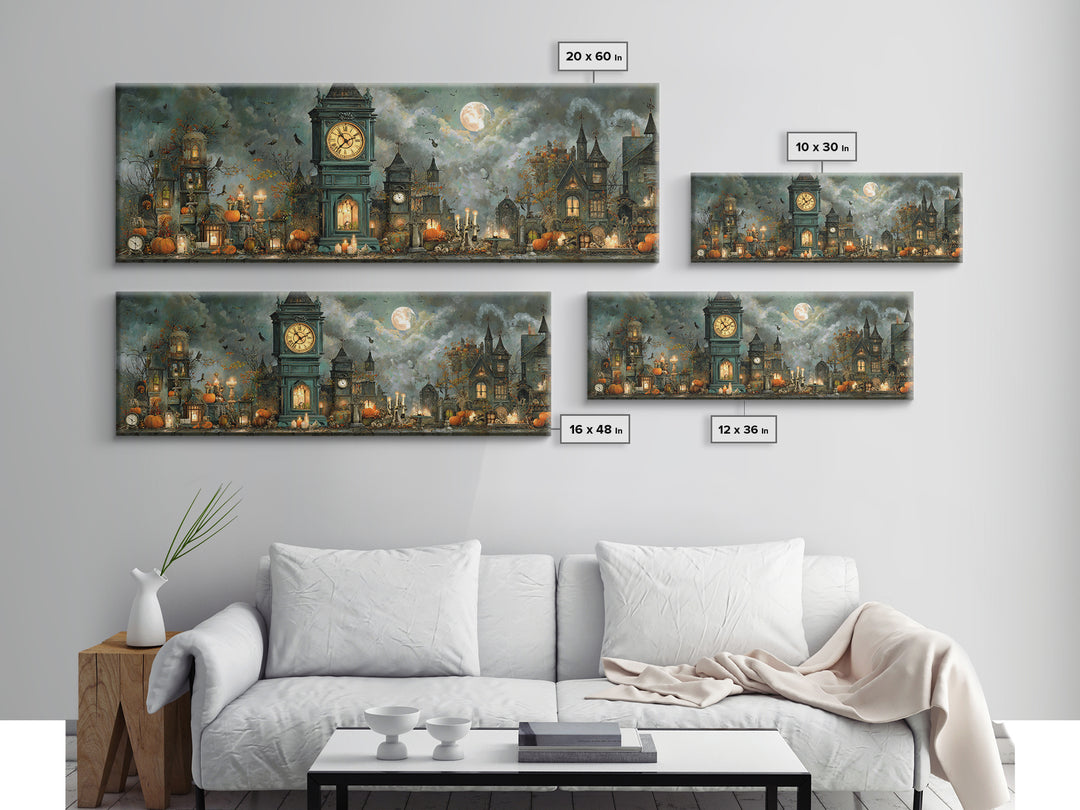 The October Clock Tower - Occult Still Life, Dark Fantasy Wall Art, Extra Wide Wall Art, Canvas Print, Halloween Home Decor, Gothic Wall Art