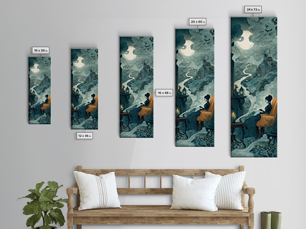 The Spider Queen Parlor - Environmental Panorama, Halloween Wall Art, Tall Narrow Wall Art, Framed Canvas Print, Halloween Home Decor
