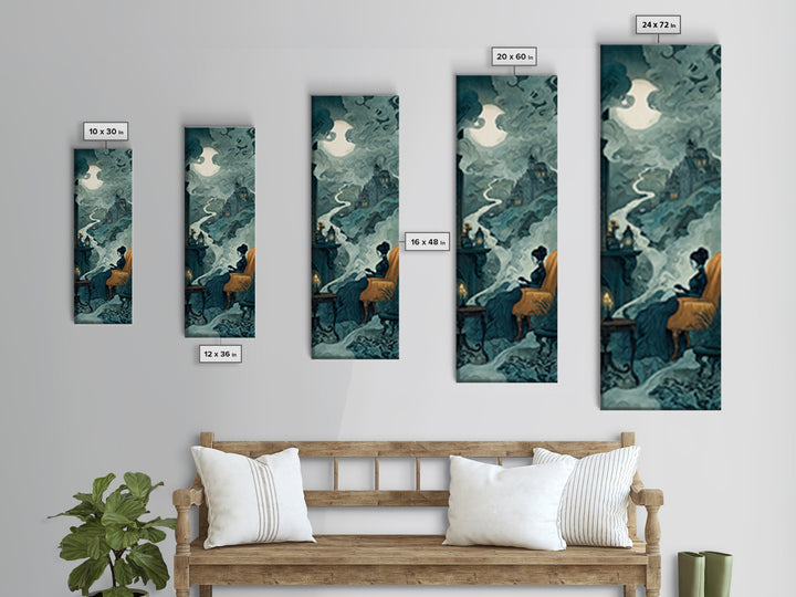 The Spider Queen Parlor - Environmental Panorama, Halloween Wall Art, Tall Narrow Wall Art, Framed Canvas Print, Halloween Home Decor