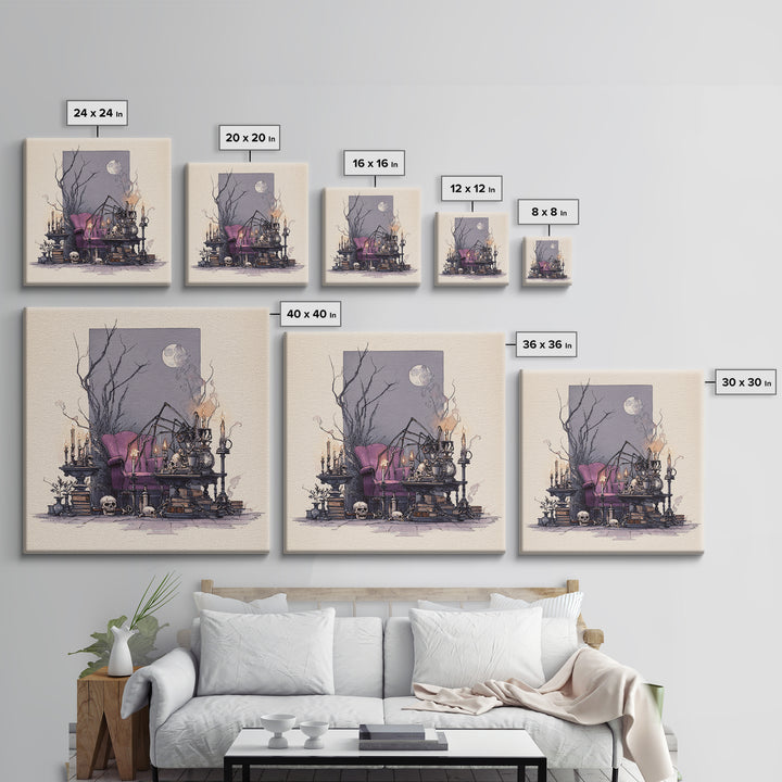 The Spider Queen Parlor - Occult Still Life, Gothic Home Decor, Square Wall Art, Canvas Print, Halloween Home Decor, Gothic Wall Art