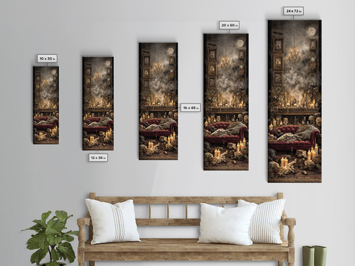 The Spider Queen Parlor - Occult Still Life, Spooky Wall Decor, Tall Narrow Wall Art, Framed Canvas Print, Halloween Home Decor