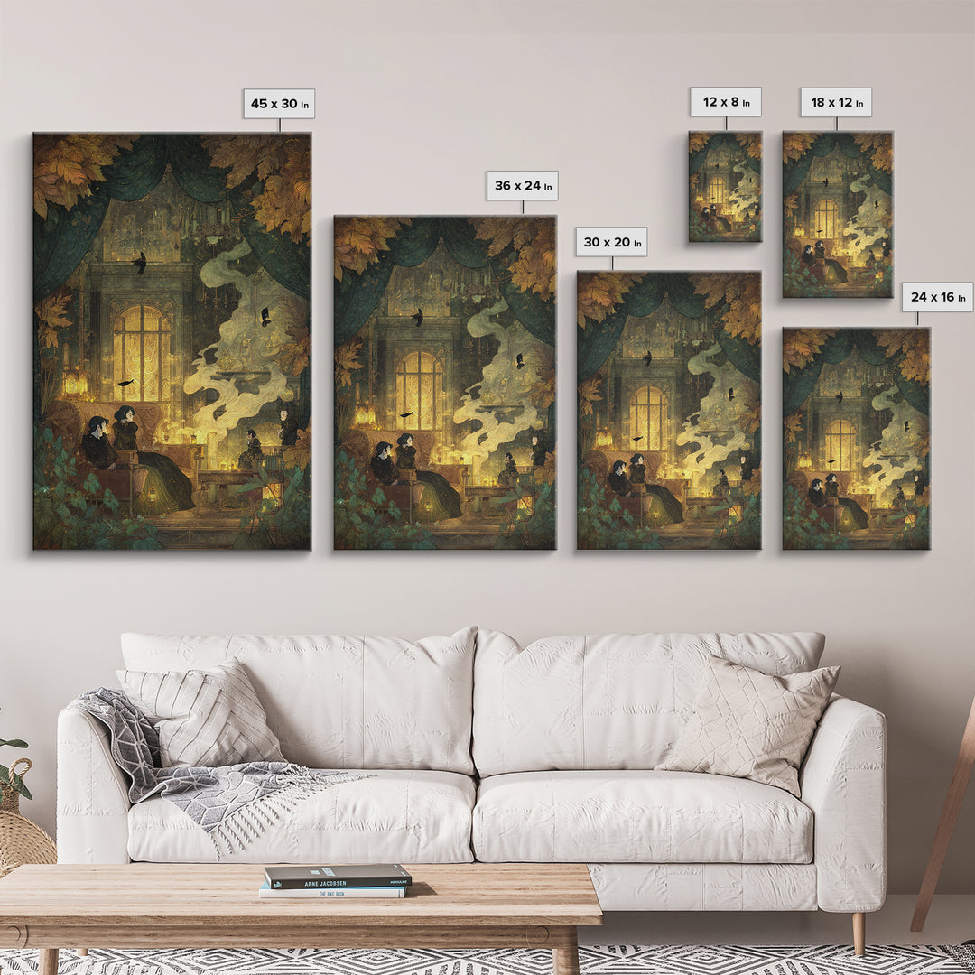 The Spider Queen Parlor - Procession Scene, Halloween Wall Art, Vertical Wall Art, Framed Canvas Print, Halloween Home Decor