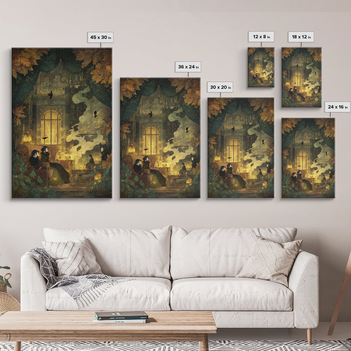 The Spider Queen Parlor - Procession Scene, Halloween Wall Art, Vertical Wall Art, Framed Canvas Print, Halloween Home Decor