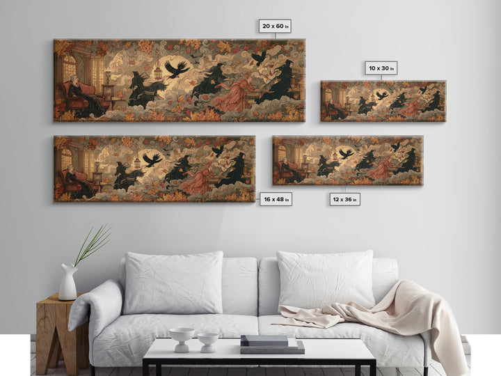 The Spider Queen Parlor - Procession Scene, Spooky Wall Decor, Extra Wide Wall Art, Framed Canvas Print, Halloween Home Decor