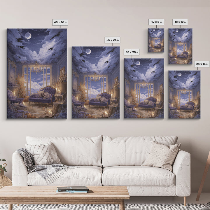 The Spider Queen Parlor - Surreal Celestial Vision, Macabre Halloween Art, Vertical Wall Art, Framed Canvas Print, Halloween Home Decor