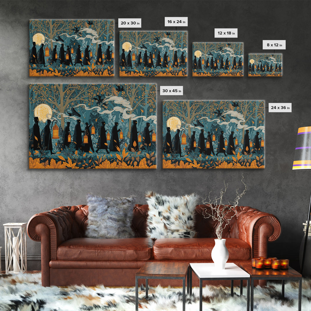 The Golden Funeral Procession - Icon Portrait, Halloween Wall Art, Landscape Wall Art, Framed Canvas Print, Halloween Home Decor