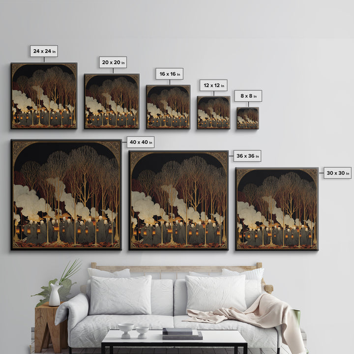 The Golden Funeral Procession - Icon Portrait, Spooky Wall Decor, Square Wall Art, Framed Canvas Print, Halloween Home Decor