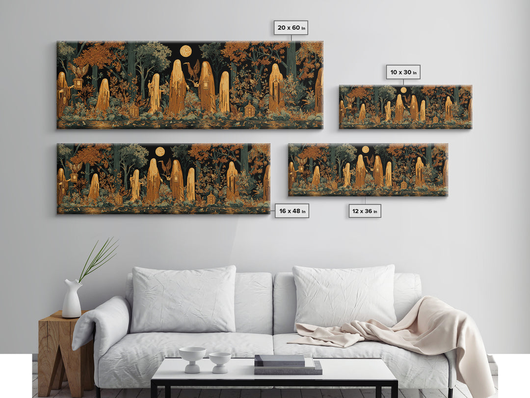 The Golden Funeral Procession - Icon Portrait, Halloween Wall Art, Extra Wide Wall Art, Framed Canvas Print, Halloween Home Decor