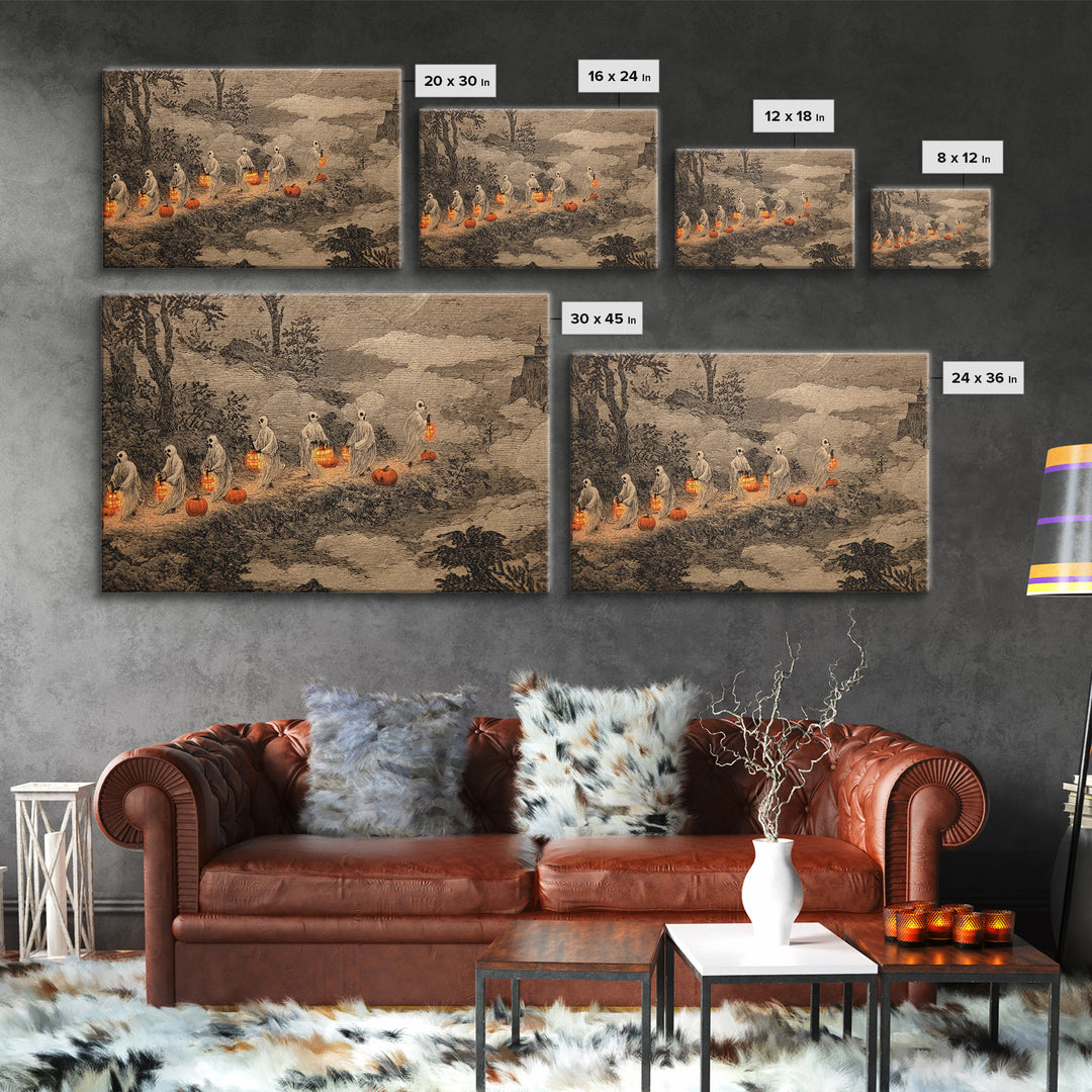 The Golden Funeral Procession - Environmental Panorama, Dark Fantasy Wall Art, Landscape Wall Art, Canvas Print, Halloween Home Decor