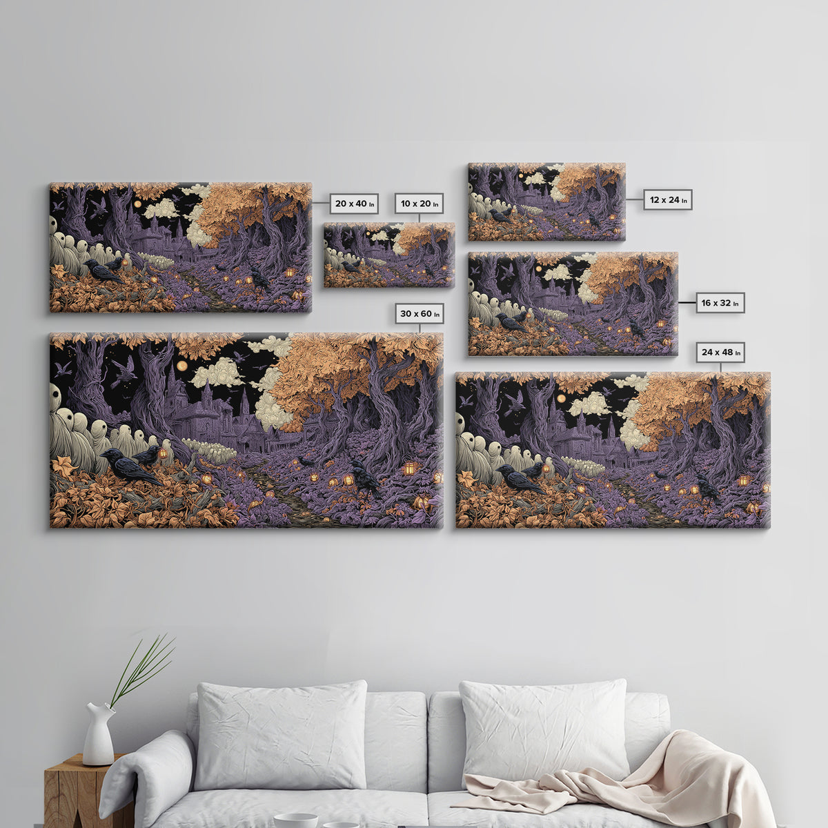 The Golden Funeral Procession - Environmental Panorama, Occult Wall Decor, Wide Panoramic Art, Canvas Print, Halloween Home Decor