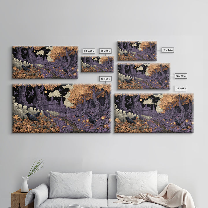 The Golden Funeral Procession - Environmental Panorama, Occult Wall Decor, Wide Panoramic Art, Canvas Print, Halloween Home Decor