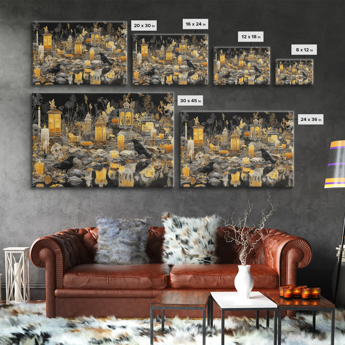 The Golden Funeral Procession - Occult Still Life, Halloween Wall Art, Landscape Wall Art, Framed Canvas Print, Halloween Home Decor