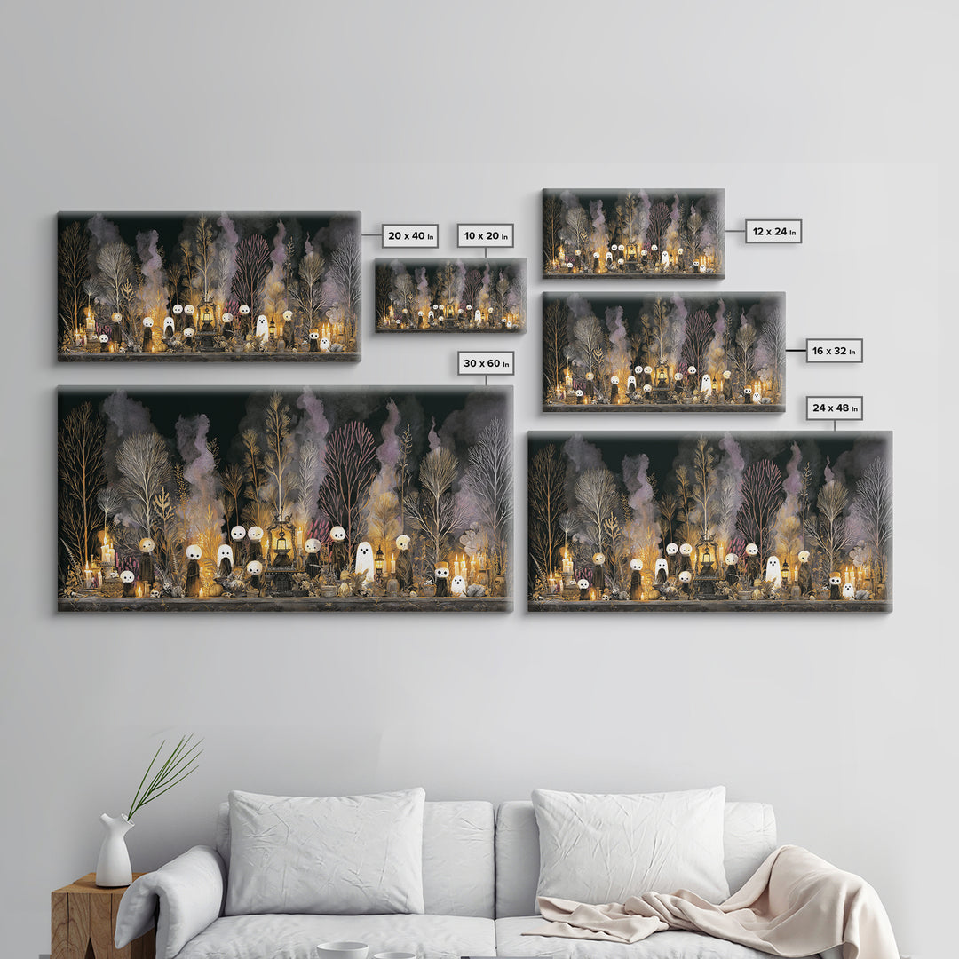 The Golden Funeral Procession - Occult Still Life, Occult Wall Decor, Wide Panoramic Art, Canvas Print, Halloween Home Decor