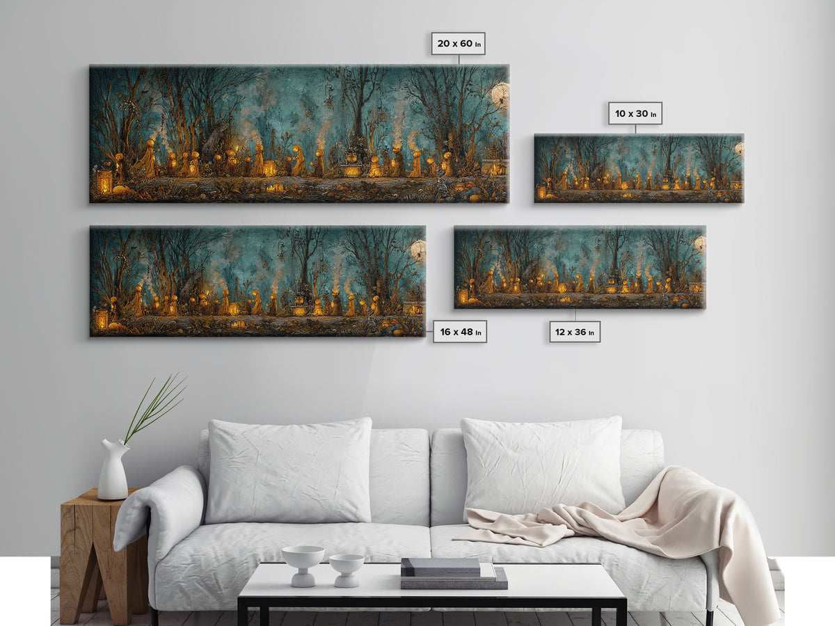 The Golden Funeral Procession - Occult Still Life, Halloween Wall Art, Extra Wide Wall Art, Framed Canvas Print, Halloween Home Decor