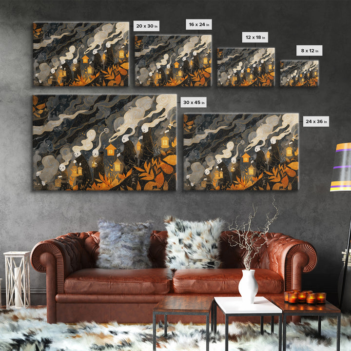 The Golden Funeral Procession - Procession Scene, Spooky Wall Decor, Landscape Wall Art, Framed Canvas Print, Halloween Home Decor