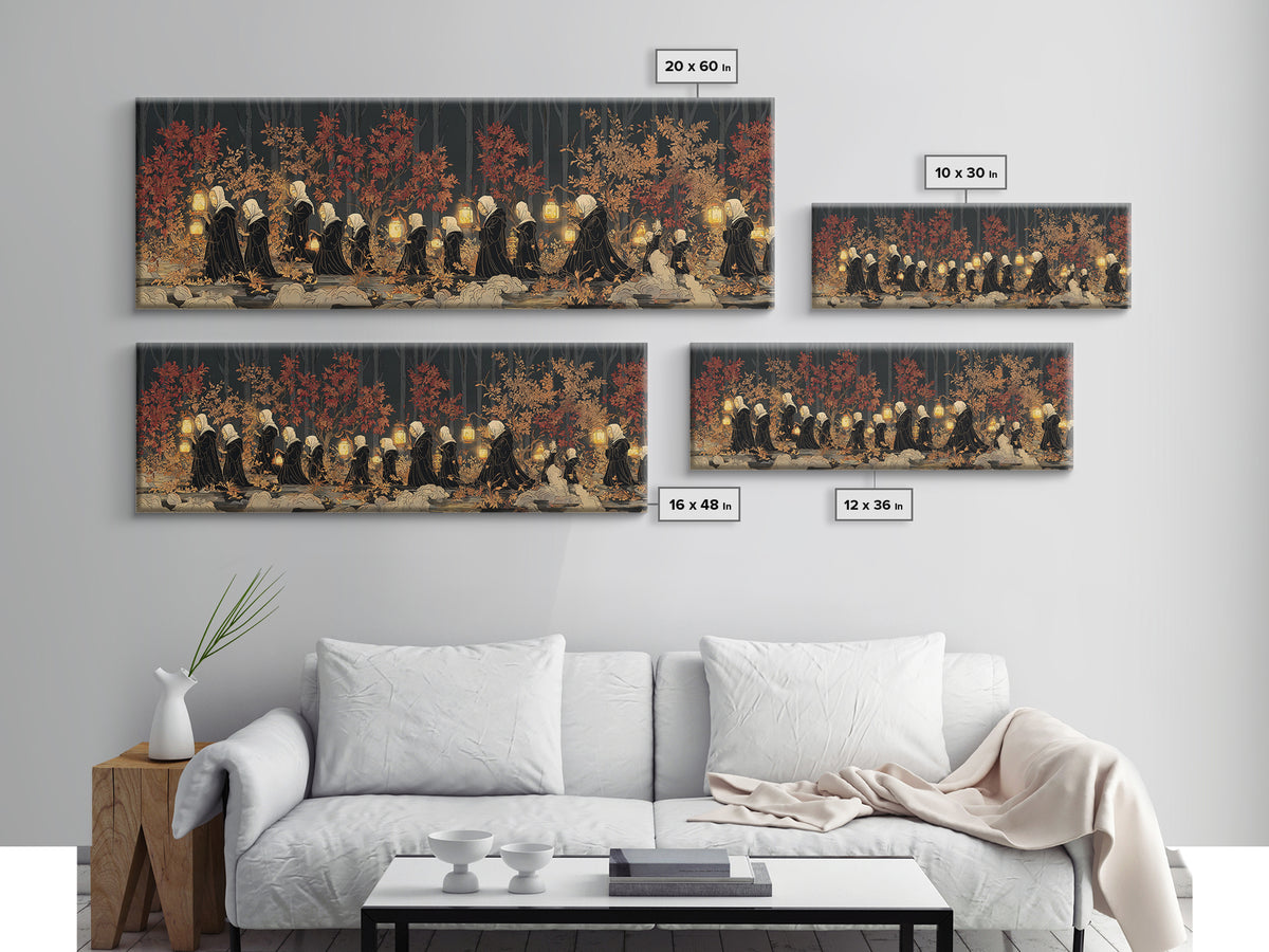 The Golden Funeral Procession - Procession Scene, Occult Wall Decor, Extra Wide Wall Art, Canvas Print, Halloween Home Decor