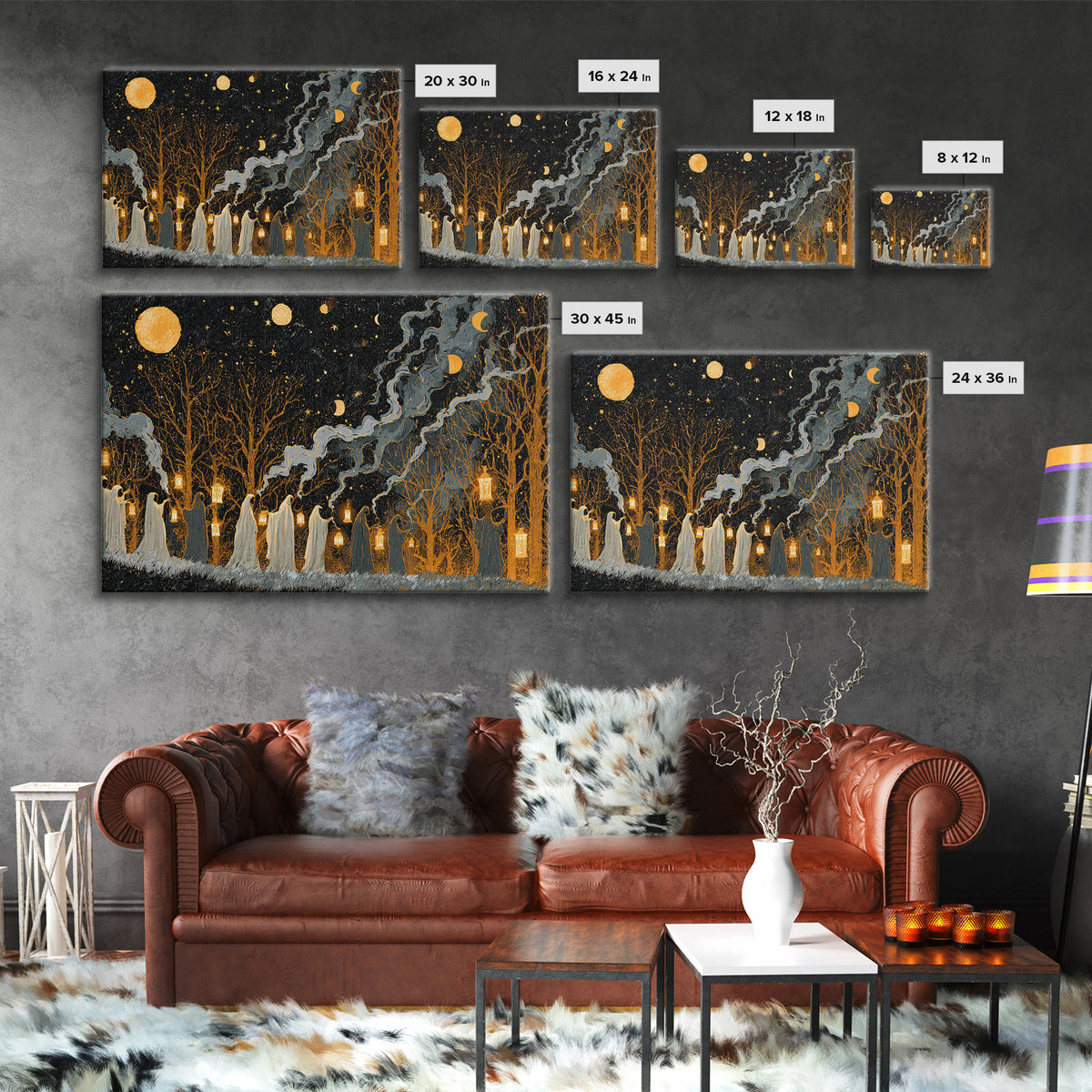 The Golden Funeral Procession - Surreal Celestial Vision, Occult Wall Decor, Landscape Wall Art, Canvas Print, Halloween Home Decor
